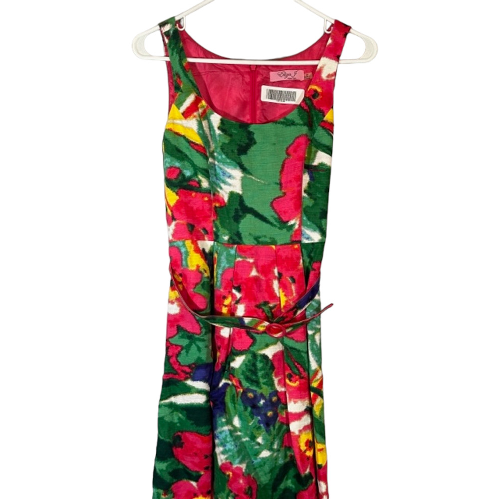 Eliza J Pink & Green Multicolor Sleeveless Belted Sheath Dress Women Sz 4P